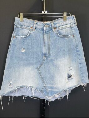 #165- Zara Light Blue Distressed Asymmetrical Denim Skirt